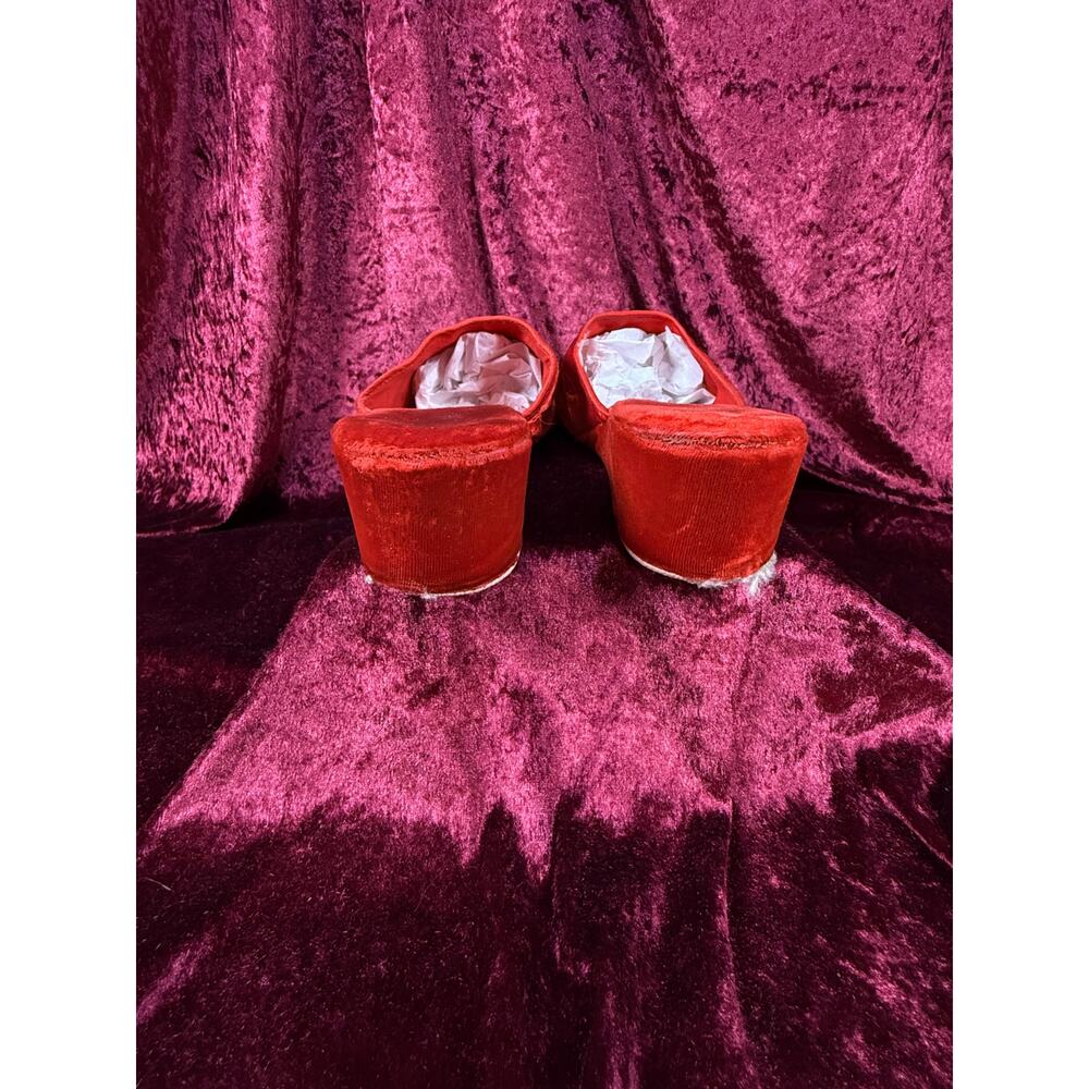 VTG Shoes 1950s Red Velvet Wedge Slippers Sequined Floral Bouquet Size 6.5 / 7 - Picture 6 of 8